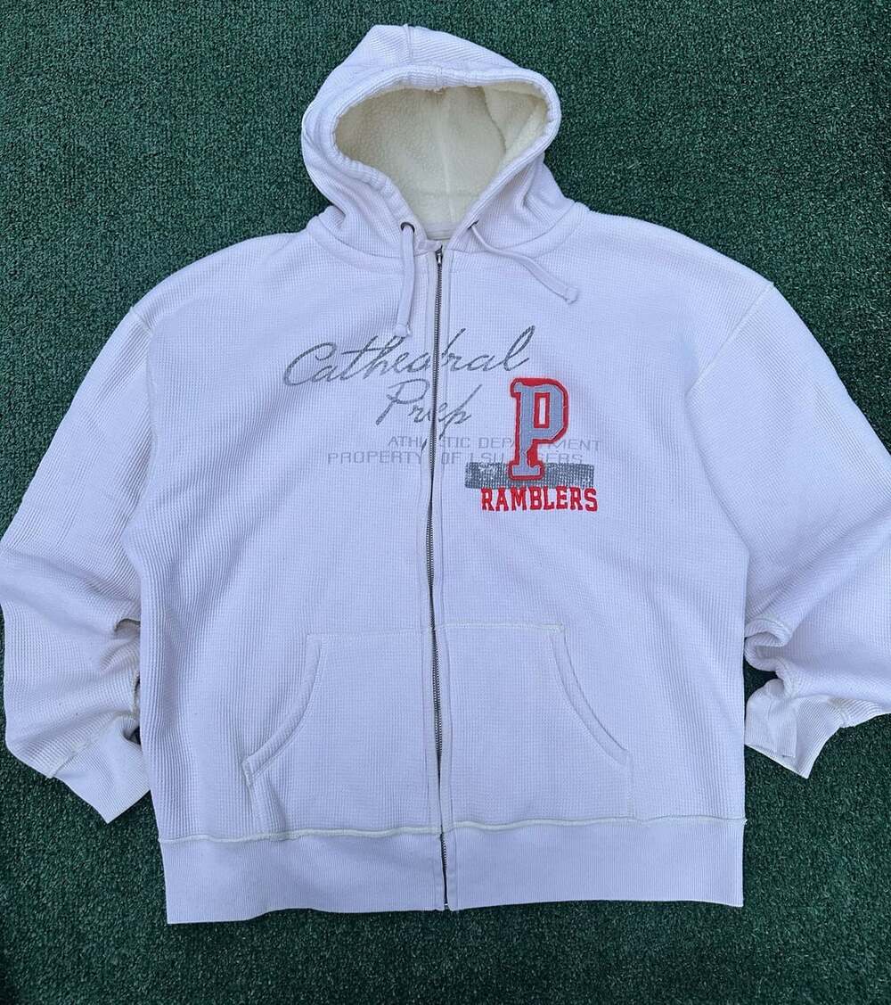 Vintage J America Sherpa Lined Thermal Zip Up Hoodie Off White Cream XL